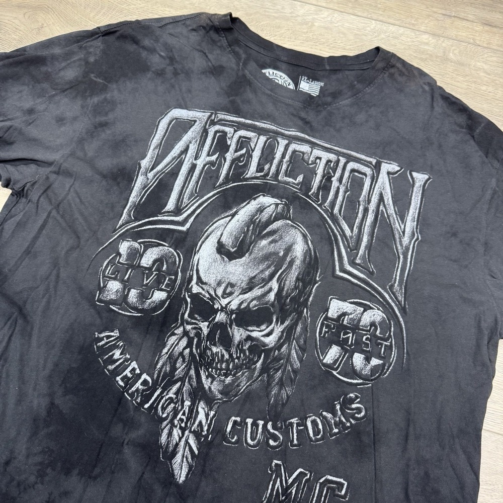 Affliction American Customs S/S T Shirt Men's Sz XXL Biker Skull Grunge STAINS